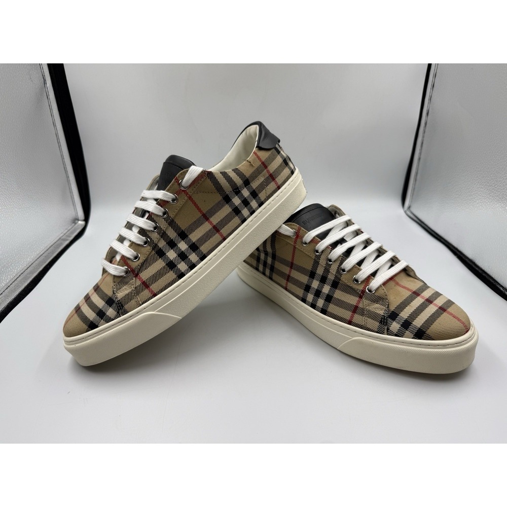 Burberry Vintage Check Cotton Leather Sneakers Low Top Men's Size EU 44 US 11